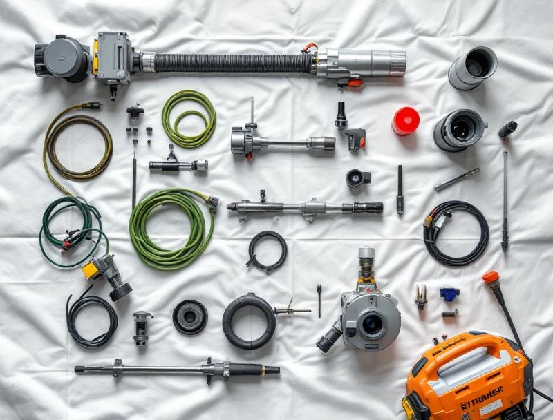 Sewer repair equipment — camera reel, sonde, hydrojet nozzles, pipe burst splitter for Chattanooga service