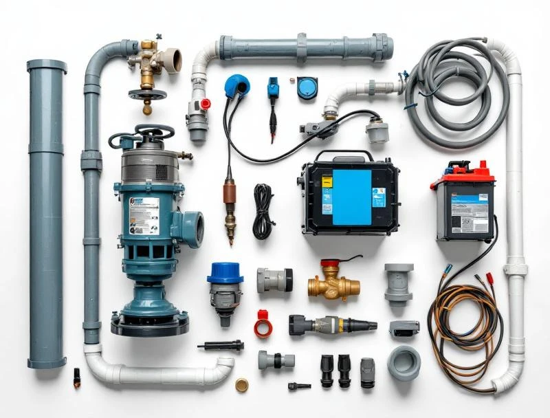 Sump pump equipment — submersible pump, pedestal pump, battery backup, AGM battery, check valves