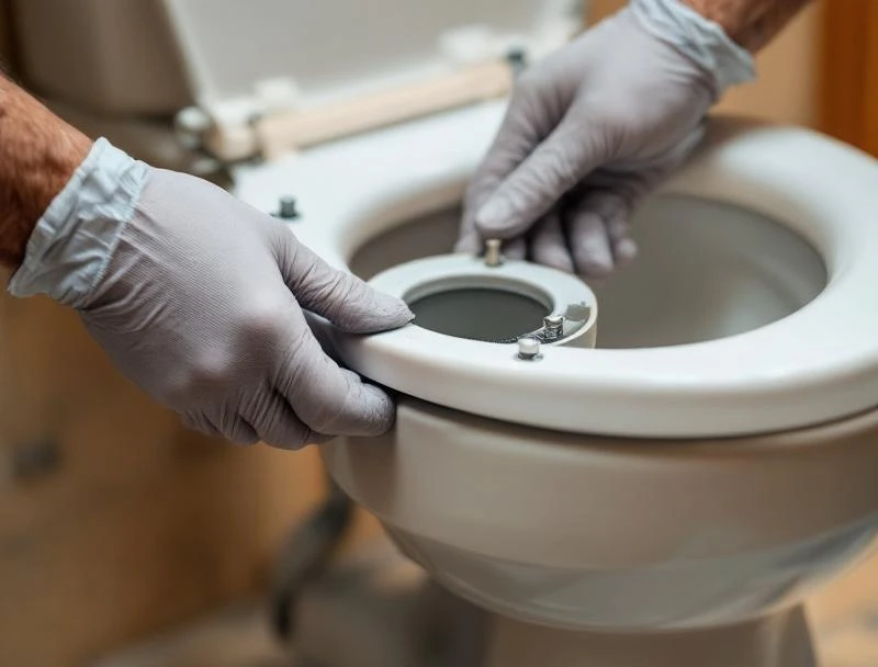 Hands setting new wax ring onto closet flange during Chattanooga toilet repair